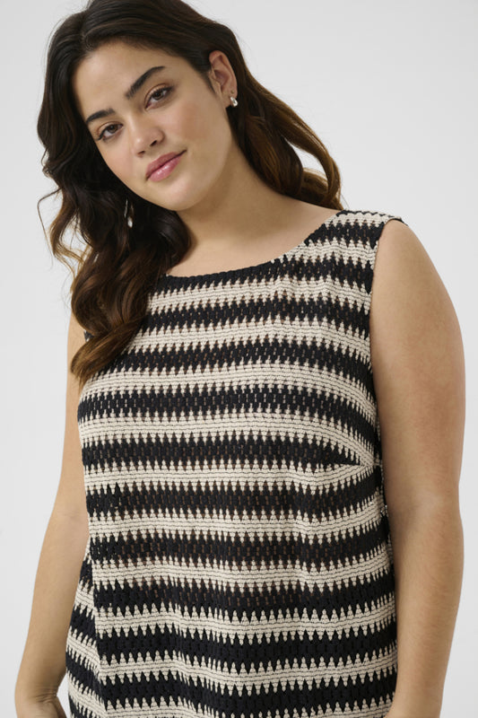 KAFFE Curve Molina Blouse – Striped Sleeveless Cotton Top