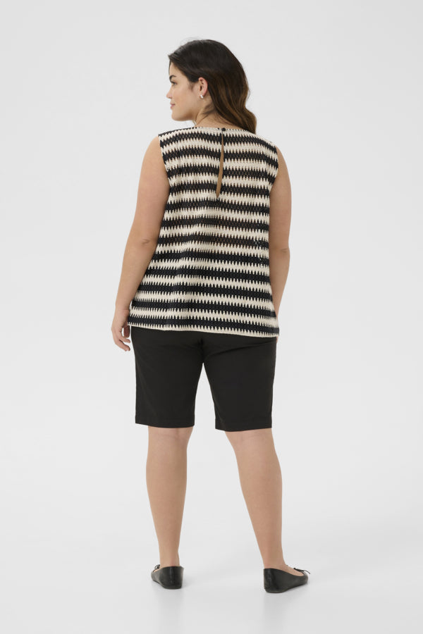 KAFFE Curve Molina Blouse – Striped Sleeveless Cotton Top