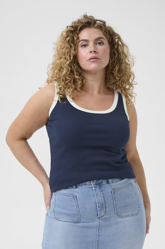 Kaffe Curve Carina Sleeveless Contrast Tank – Plus Size Navy Essential