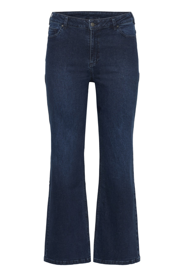Flora Flared Long Jeans (Plus Size 12–22) – Dark Blue Denim