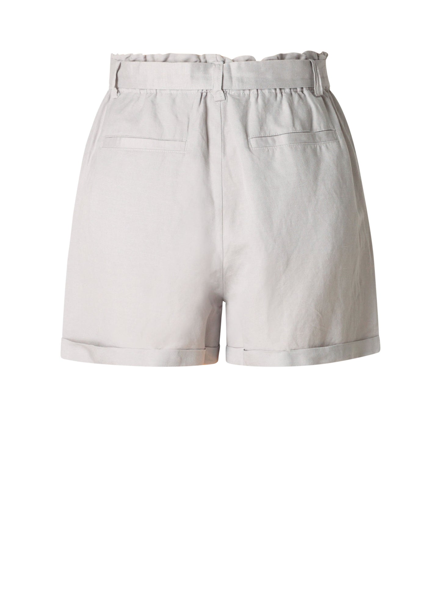 Back view of Light gray shorts on a white background