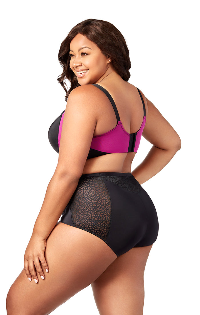 Black & Fuchsia Microfiber Underwired Sports Bra
