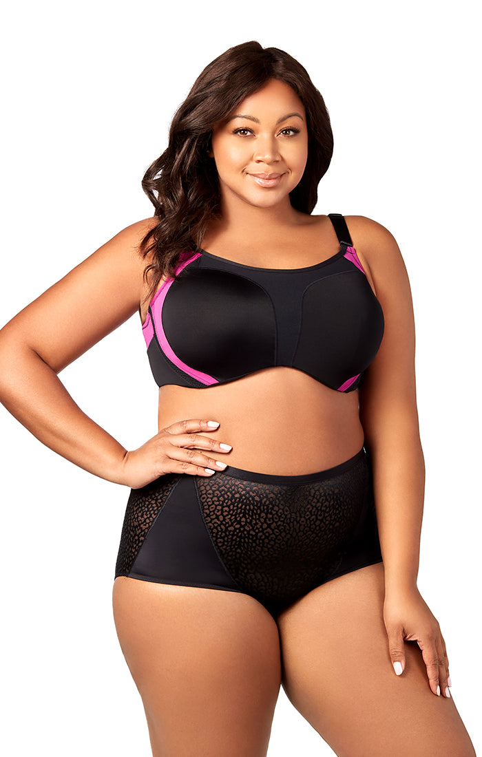 Black & Fuchsia Microfiber Underwired Sports Bra