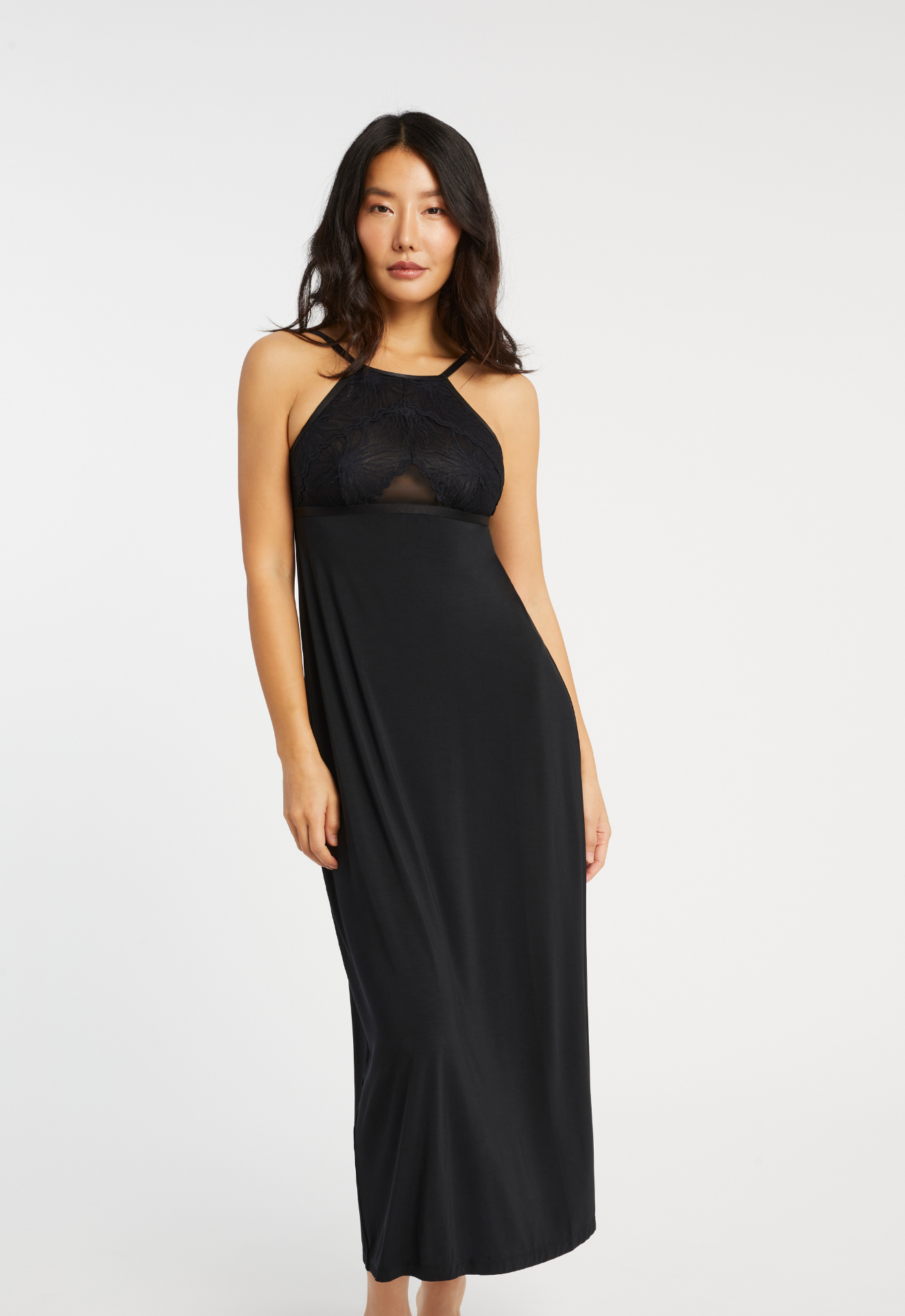 Parisian Nights High Neck Long Gown – Pinned Up Bra Lounge