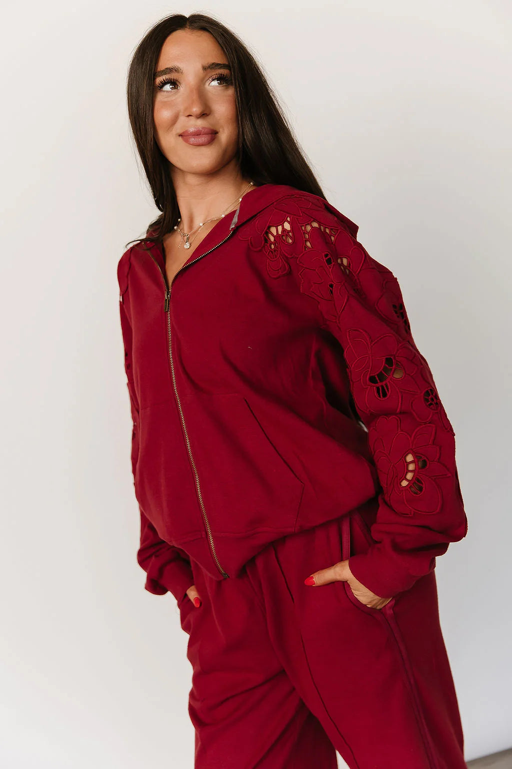 Love Story Zip Hoodie in Crimson – Preorder