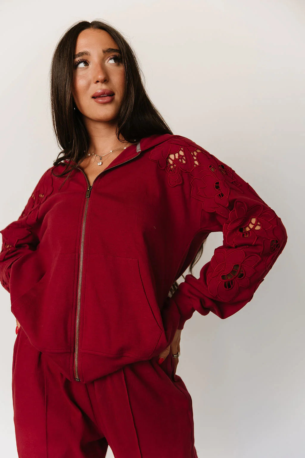 Love Story Zip Hoodie in Crimson – Preorder