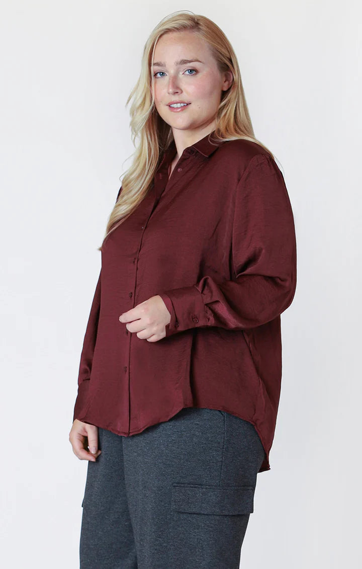 Burgundy Satin Blouse – Relaxed Fit, Dressy & Everyday Style
