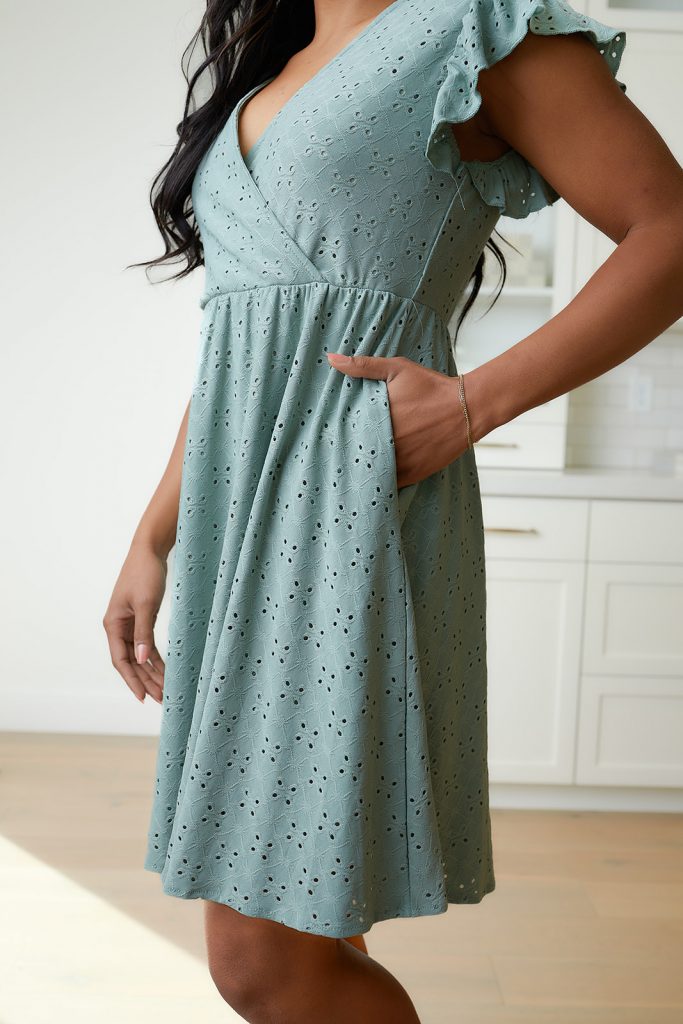 Rebecca Ruffle Sleeve Eyelet Dress with Pockets