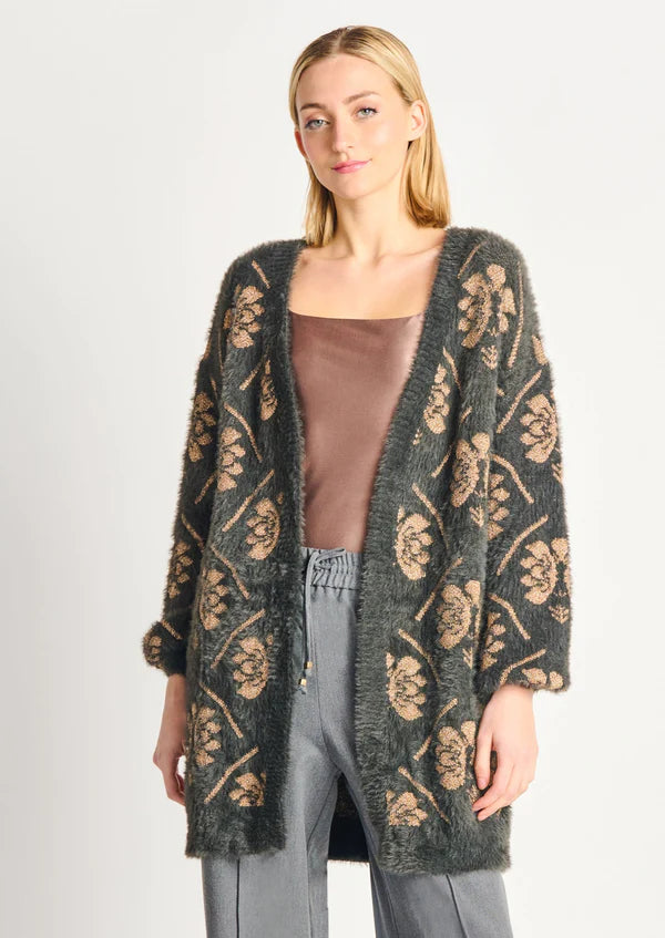 Lurex Floral Eyelash Open Cardigan (Med-XL)