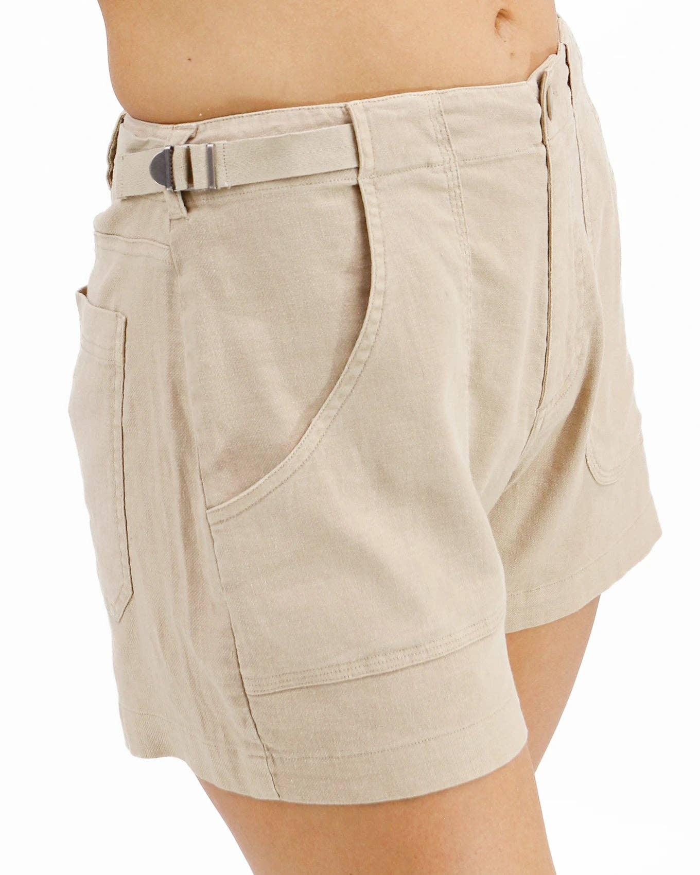 Khaki Linen Shorts – Adjustable Waist & Cargo Pockets