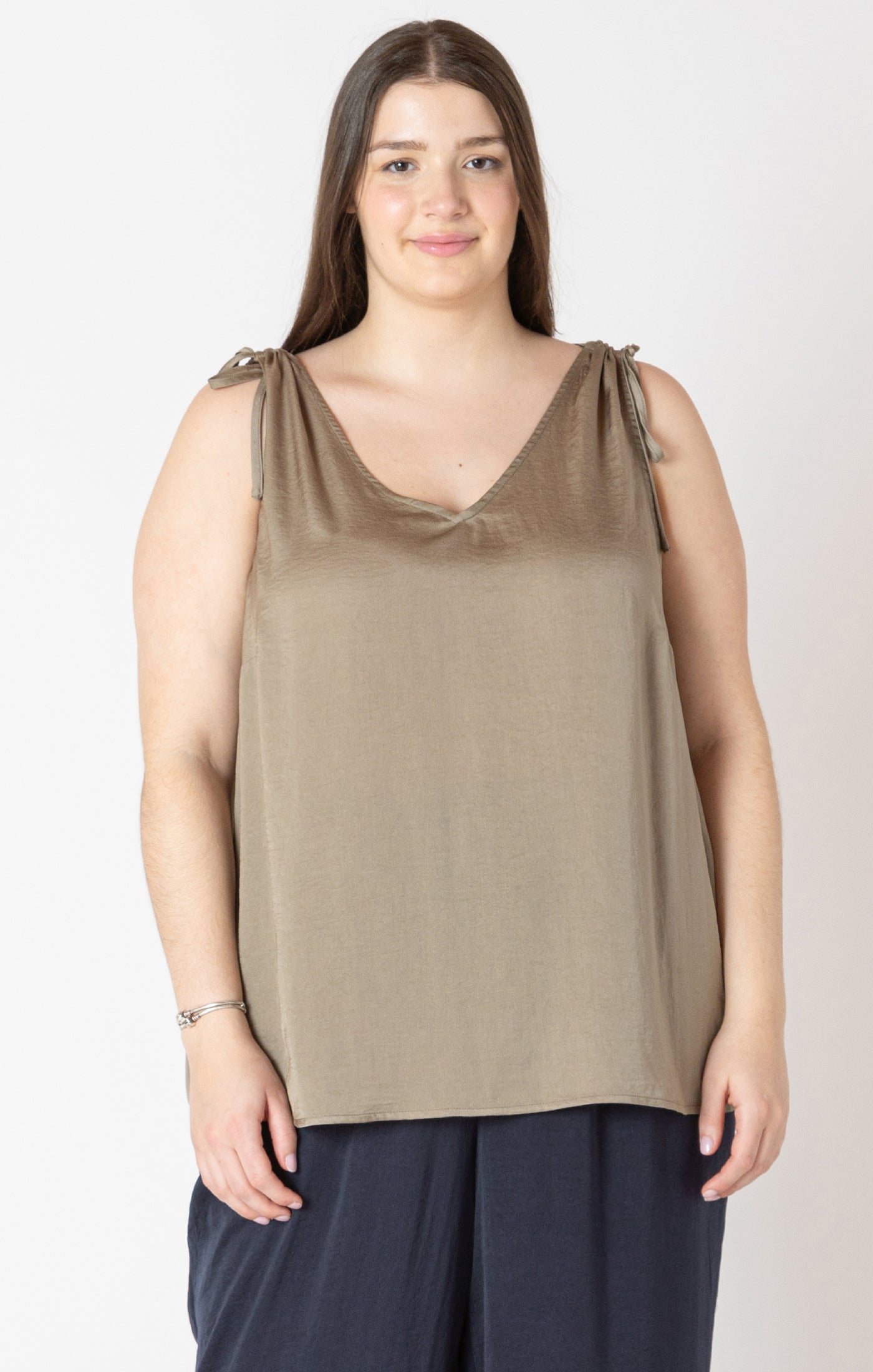 V-Neck Tie Shoulder Top (Plus Size)