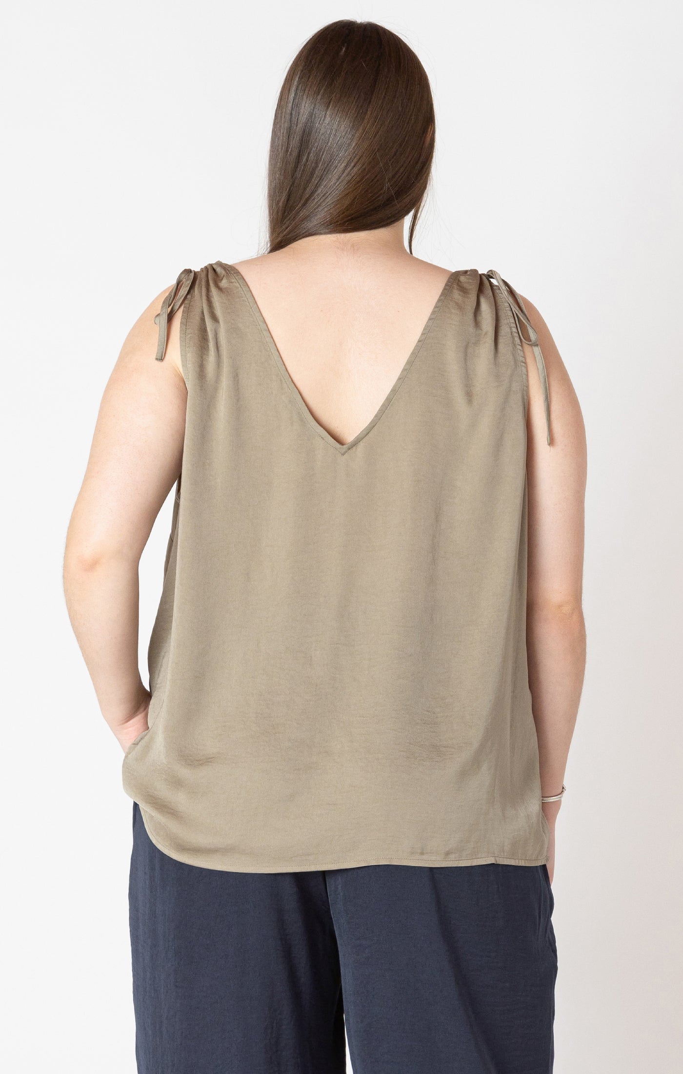 V-Neck Tie Shoulder Top (Plus Size)