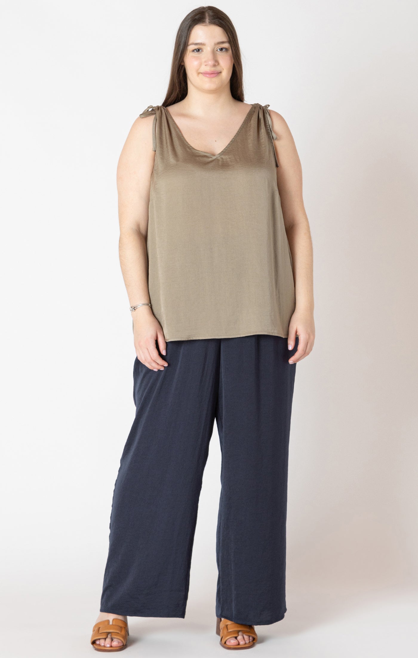 V-Neck Tie Shoulder Top (Plus Size)