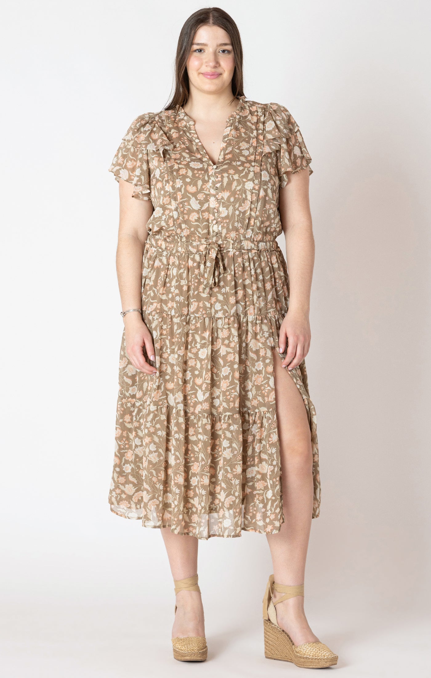 Blossom Breeze Tiered Maxi Dress – Plus Size Pink & Sage Floral