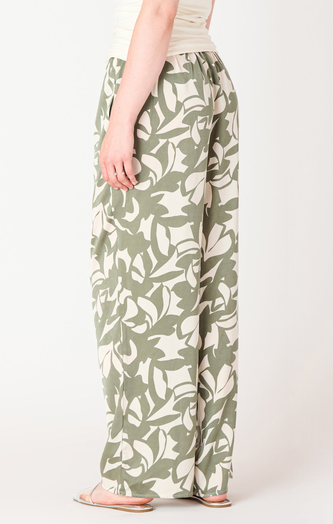 Satin Bloom Wide Leg Pants – Cream/Sage Floral