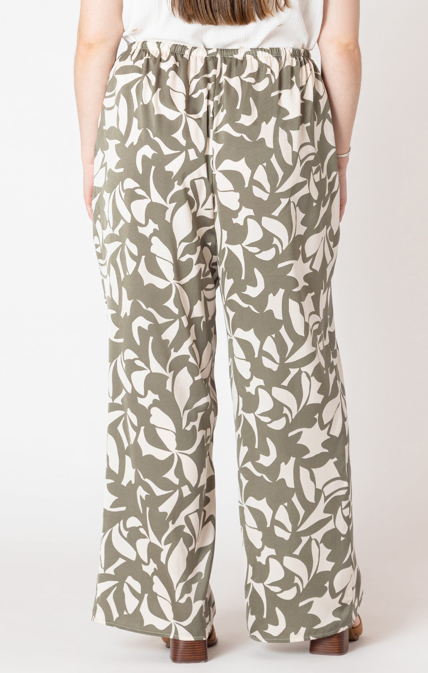 Satin Bloom Wide Leg Pants – Cream/Sage Floral