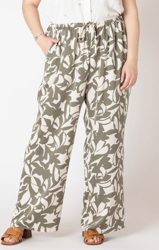 Satin Bloom Wide Leg Pants – Cream/Sage Floral