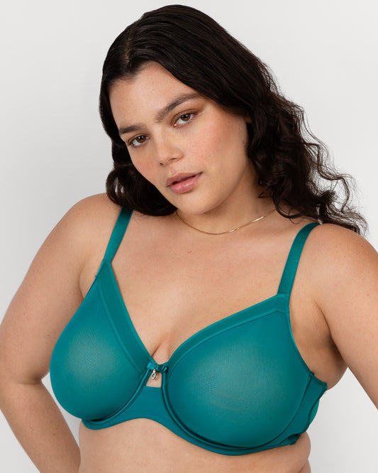 Curvy Couture Sheer Mesh Full Coverage Unlined Underwire Bra