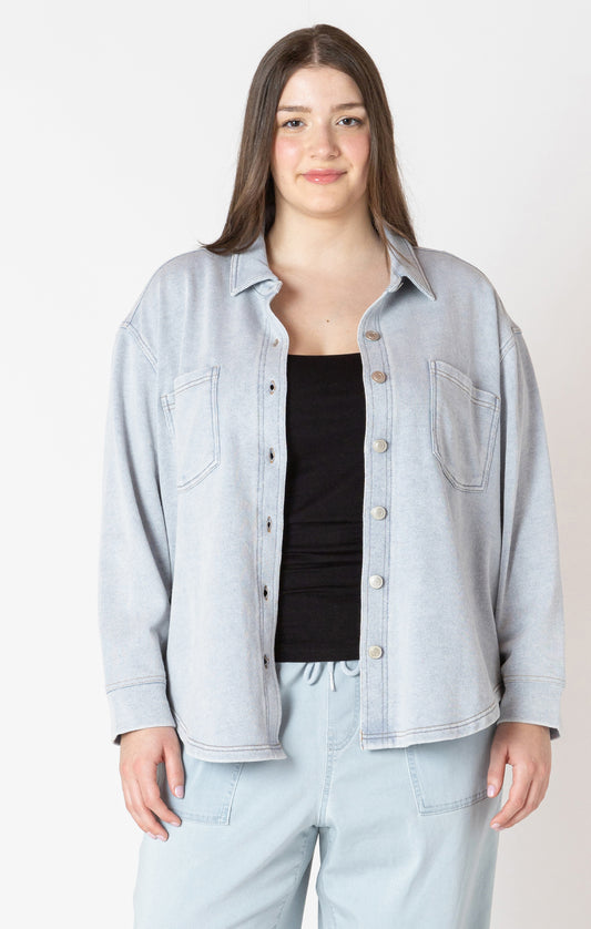 Long Sleeve Knit Denim Jacket (Plus Size)