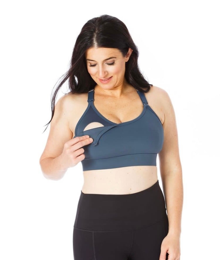Strappy Back 2.0 Nursing Sports Bra - Slate Blue - Pinned Up Bra Lounge