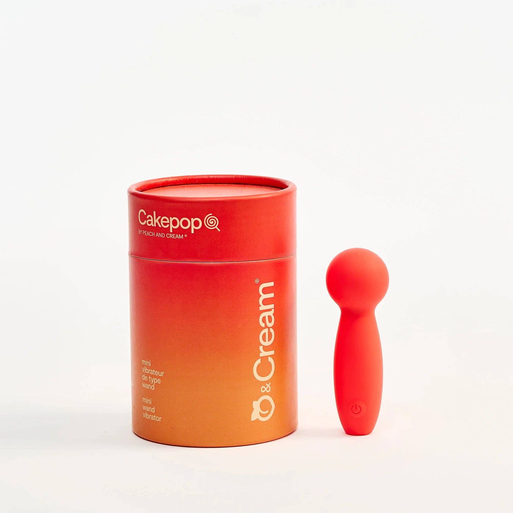 Red and orange container with 'Cakepop & Cream' branding on a white background