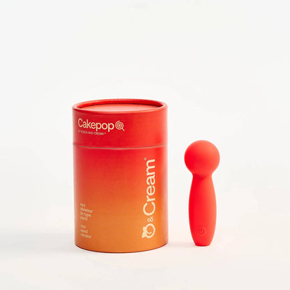 Red and orange container with 'Cakepop & Cream' branding on a white background