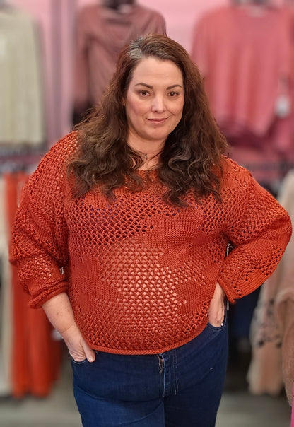 Open Crochet Sweater in Black and Orange (XS to 2X)