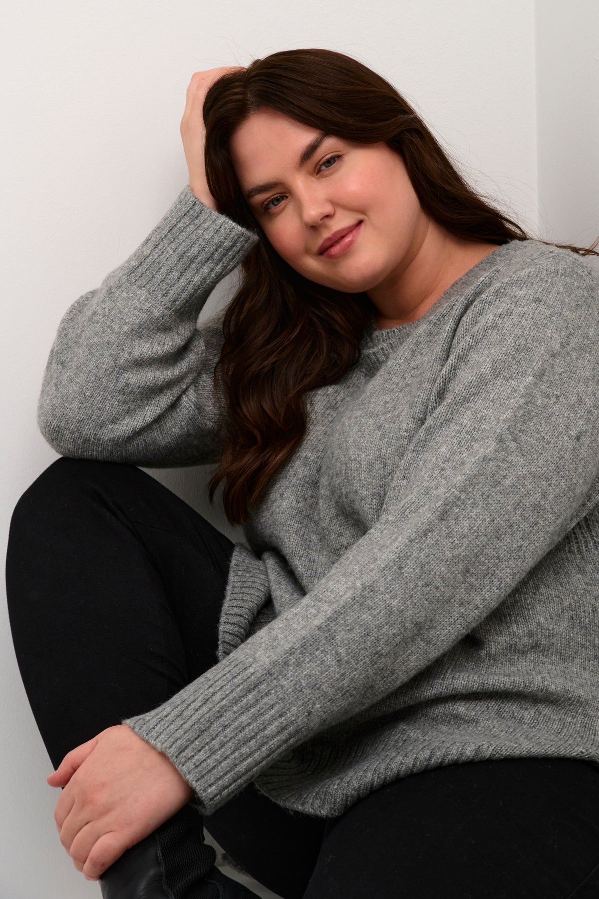 Kaffe Curve Plus size grey sweater available at Pinned Up Bra Lounge