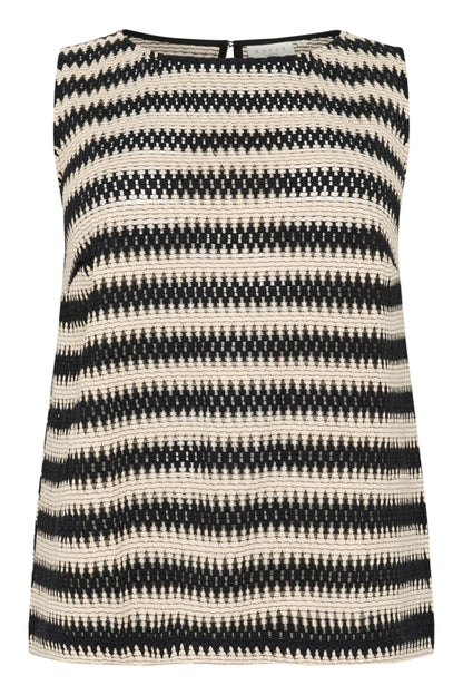 KAFFE Curve Molina Blouse – Striped Sleeveless Cotton Top