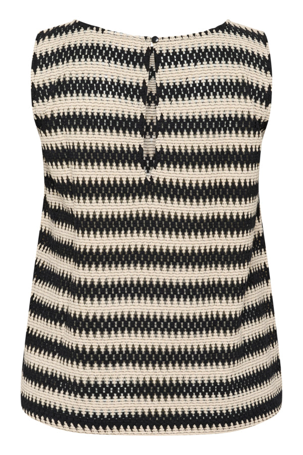 KAFFE Curve Molina Blouse – Striped Sleeveless Cotton Top