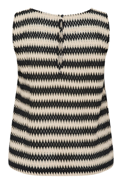 KAFFE Curve Molina Blouse – Striped Sleeveless Cotton Top