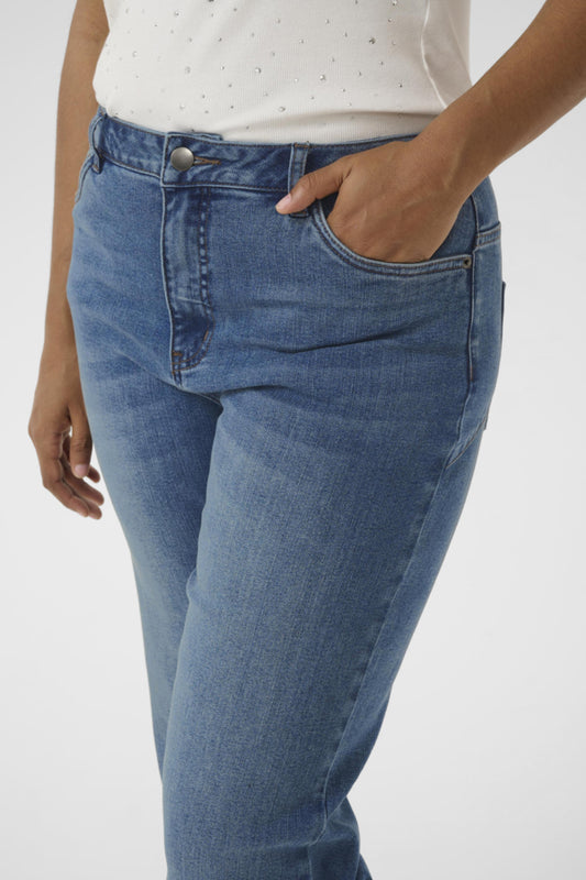 Flora Flared Long Jeans (Plus Size 12–22) – Medium Blue