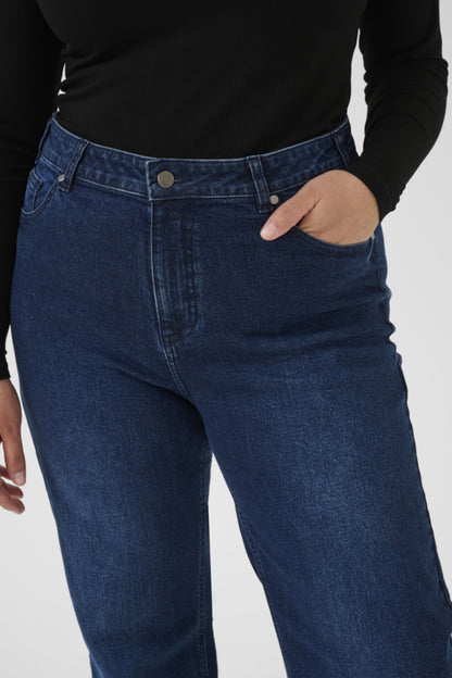 Flora Flared Long Jeans (Plus Size 12–22) – Dark Blue Denim