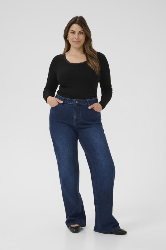 Flora Flared Long Jeans (Plus Size 12–22) – Dark Blue Denim