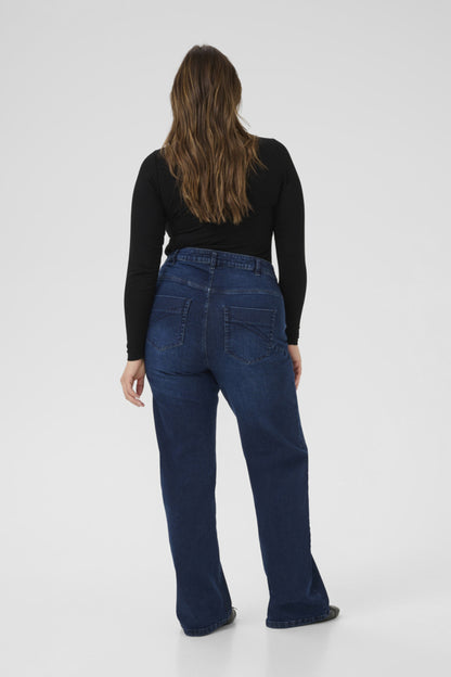 Flora Flared Long Jeans (Plus Size 12–22) – Dark Blue Denim