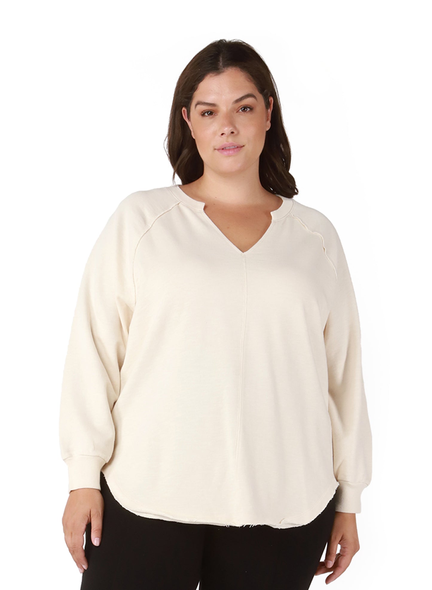 Raw Edge Rounded Hem Knit Top (Plus Size)