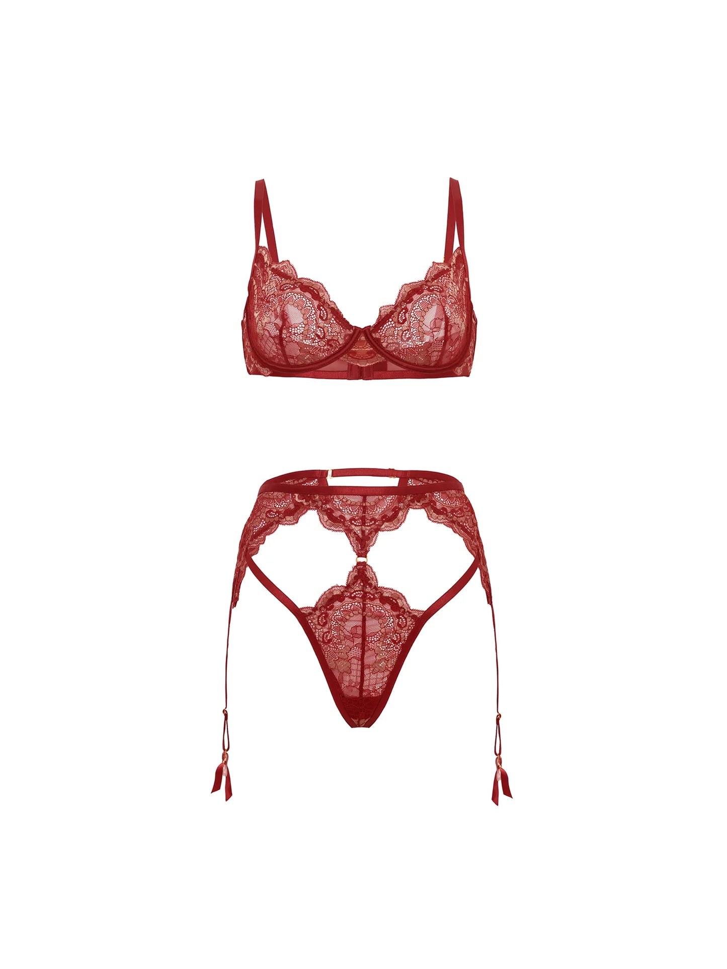 Arielle Unlined Underwire 2-Tone Lace Bra Set with Ring Detail