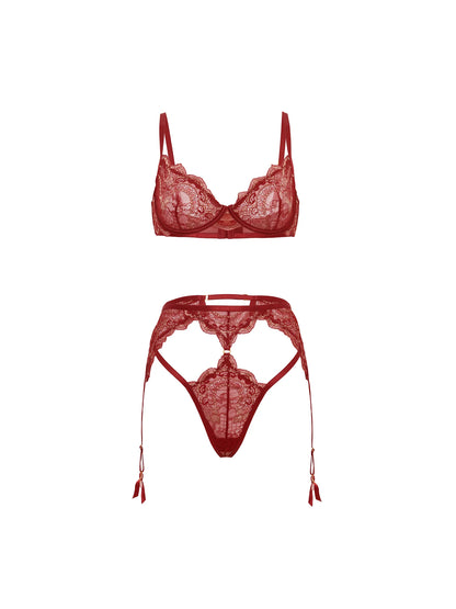 Arielle Unlined Underwire 2-Tone Lace Bra Set with Ring Detail