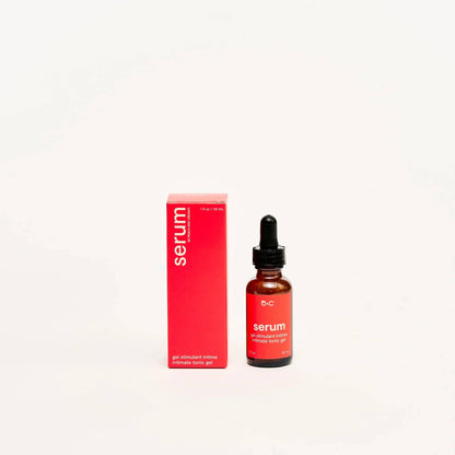 Bottle and box of serum on a white background