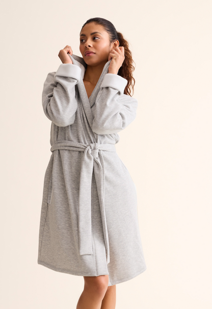 Cozy Spa-Inspired Hooded Robe – Heather Grey