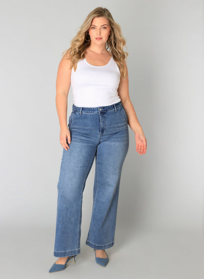 Wijntje Flare Fit Jeans – Denim Stone Wash Blue