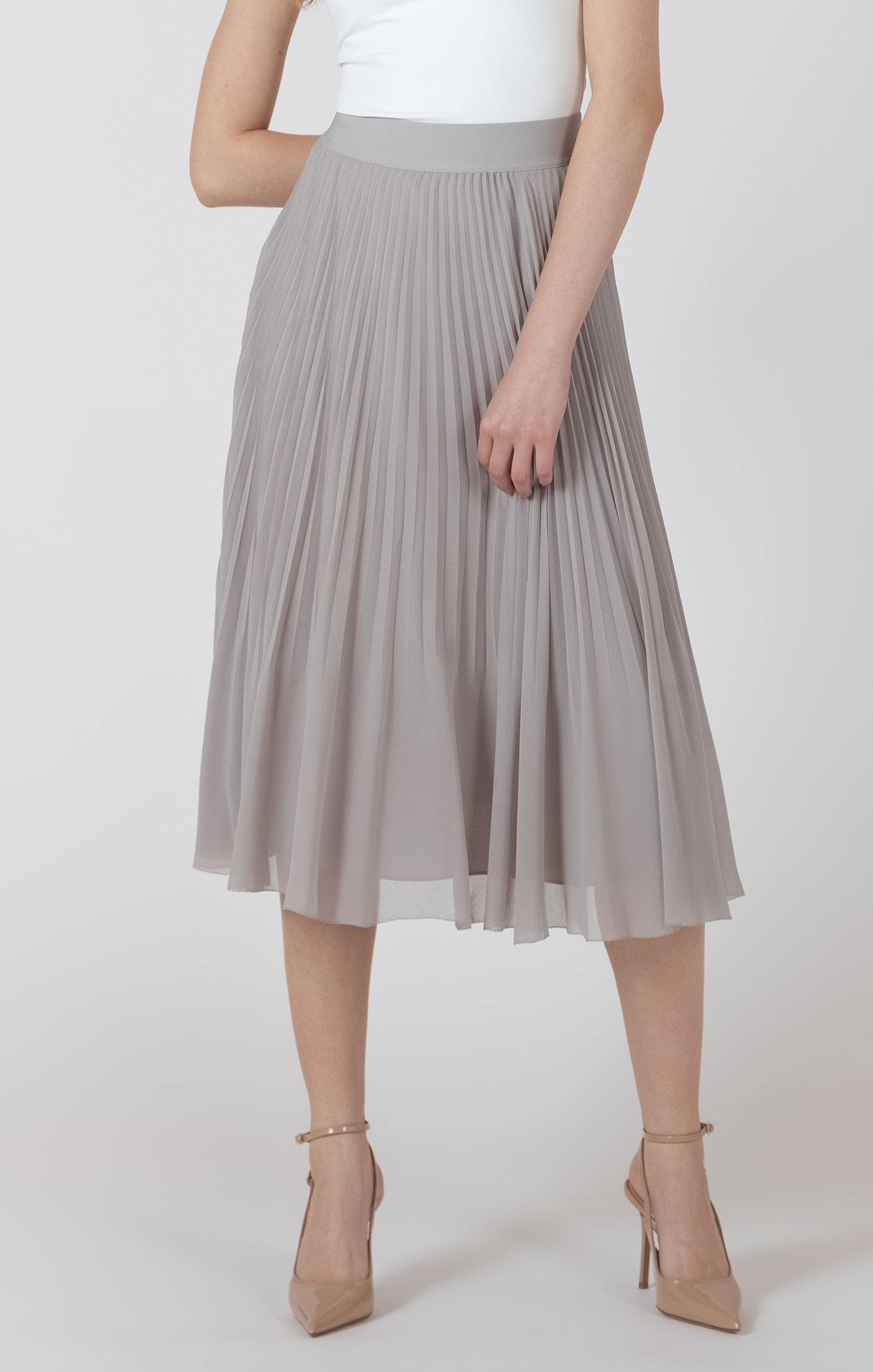 Classic Pleated Midi Skirt (Soft Grey)