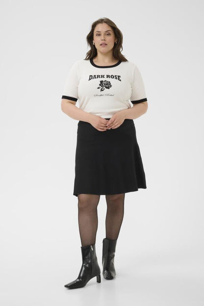 Kaffe Curve black skirt styled with Kaffe Curve Olivie casual tee