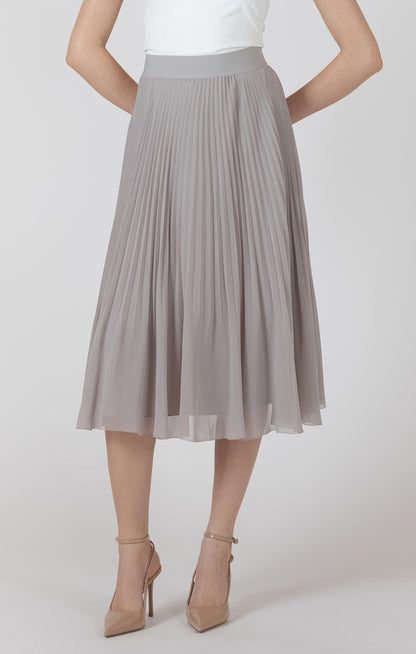 Classic Pleated Midi Skirt (Soft Grey)