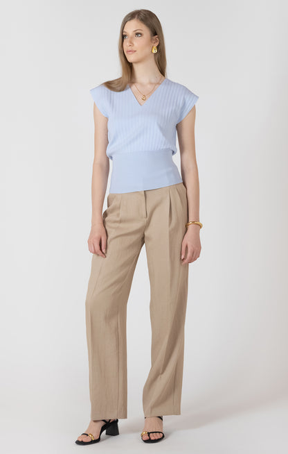 Pleated V-Neck Lightweight Sweater Tee