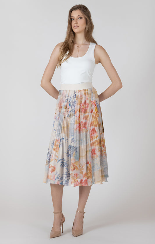 Watercolour Garden Pleated Midi Skirt