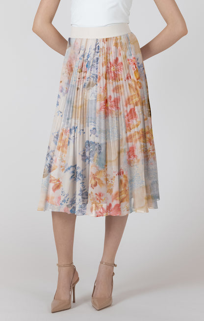 Watercolour Garden Pleated Midi Skirt