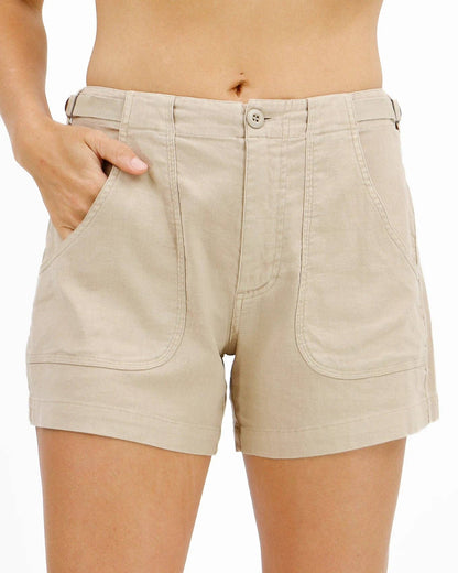 Khaki Linen Shorts – Adjustable Waist & Cargo Pockets