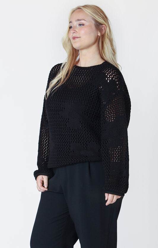 Open Crochet Sweater in Black and Orange (XS to 2X)