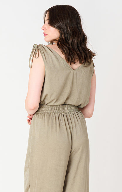 V-Neck Tie Shoulder Top (Plus Size)
